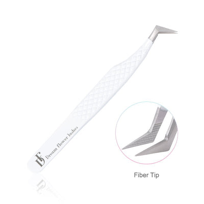FT-C Fiber Tip White L-Angled Volume Tweezers - DreamFlowerLashes®