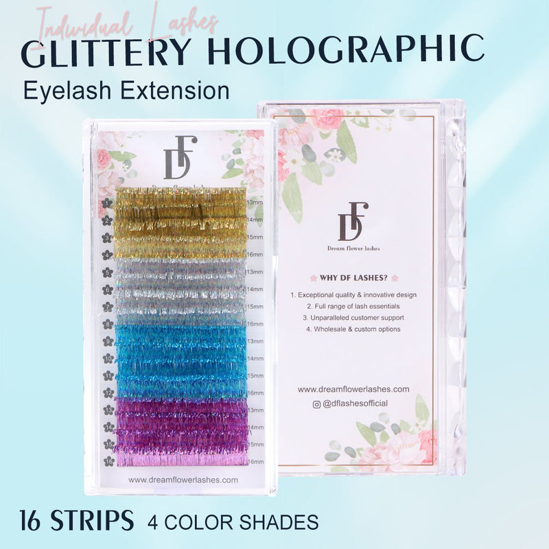 Colored Glittery Holographic Individual Eyelash Extensions - DreamFlowerLashes®