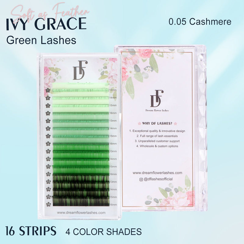 Colored Individual Eyelash Extensions 0.05mm Green Volume Lashes - DreamFlowerLashes®