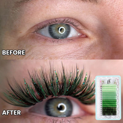 Colored Individual Eyelash Extensions 0.05mm Green Volume Lashes - DreamFlowerLashes®