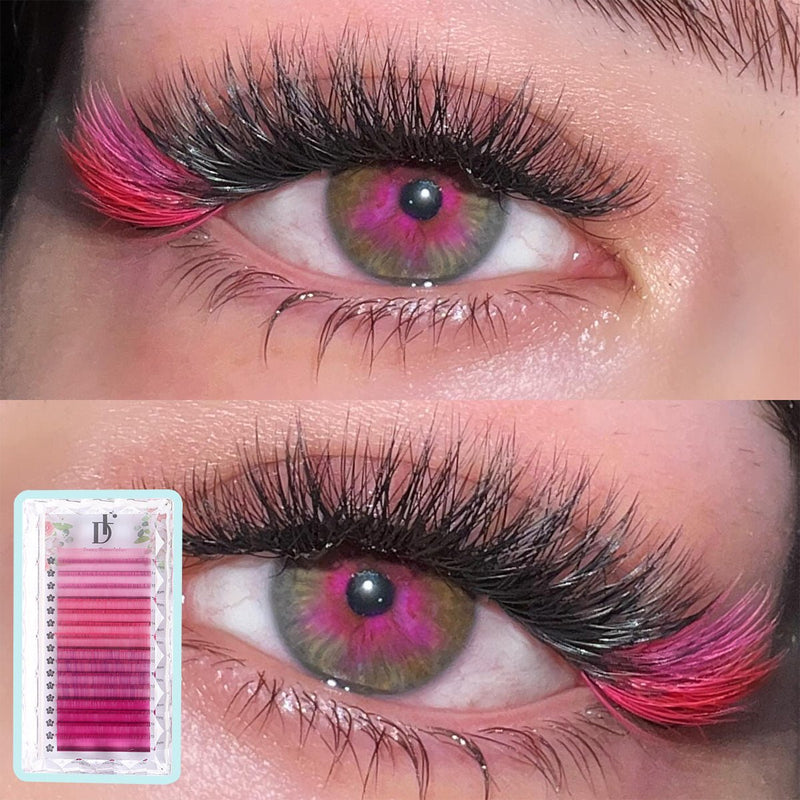 Colored Individual Eyelash Extensions 0.05mm Pink Volume Lashes - DreamFlowerLashes®