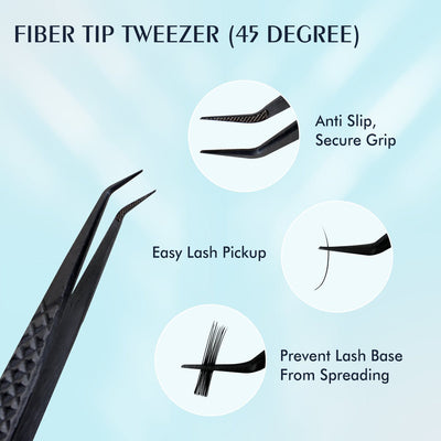 Fiber Tip Lash Tweezers 45 Degree Black Coated Eyelash Extension Tweezers | FT - A - DreamFlowerLashes®