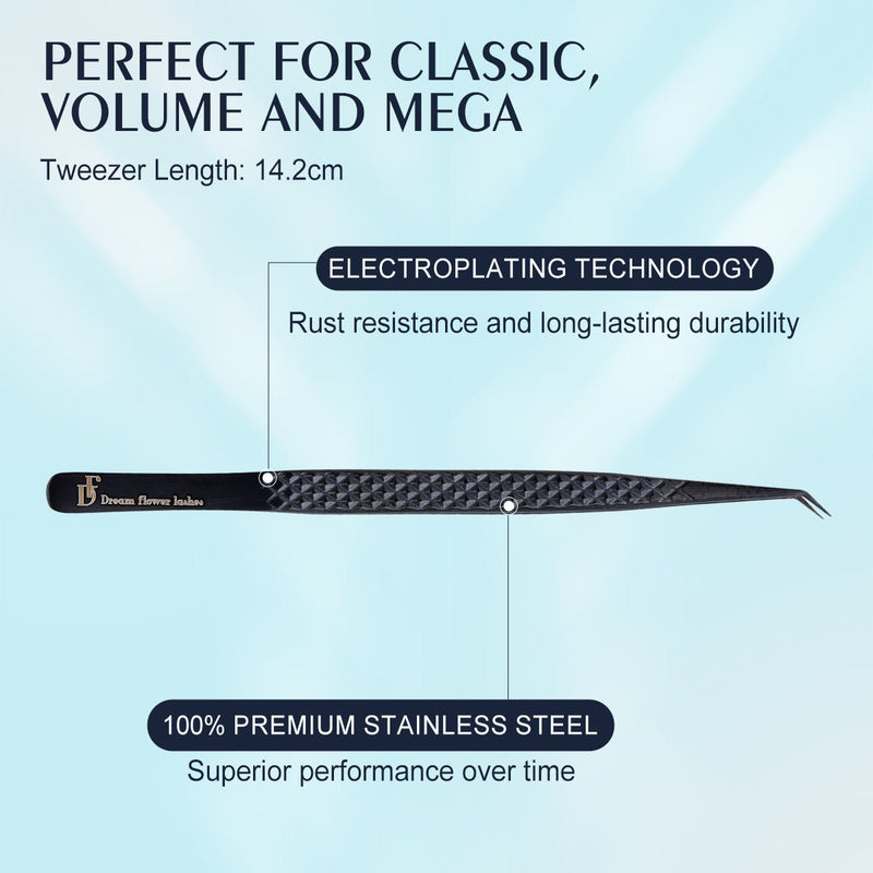 Fiber Tip Lash Tweezers 45 Degree Black Coated Eyelash Extension Tweezers | FT - A - DreamFlowerLashes®