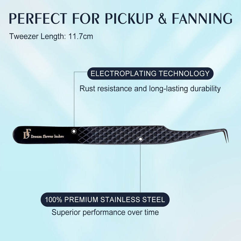 Fiber Tip Lash Tweezers 90 Degree Black Coated Eyelash Extension Tweezers | FT - B - DreamFlowerLashes®