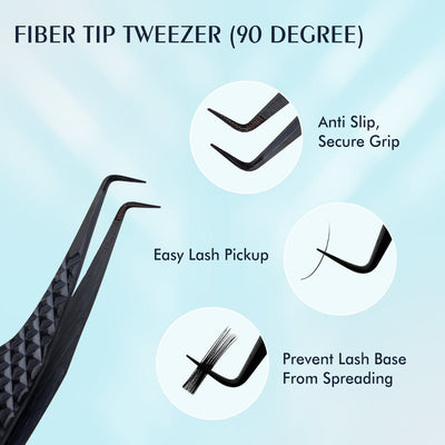 Fiber Tip Lash Tweezers 90 Degree Black Coated Eyelash Extension Tweezers | FT - B - DreamFlowerLashes®