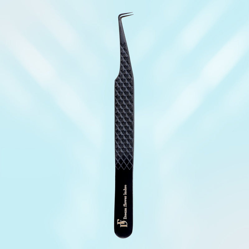 Fiber Tip Lash Tweezers 90 Degree Black Coated Eyelash Extension Tweezers | FT - B - DreamFlowerLashes®