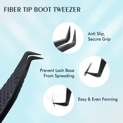 Fiber Tip Lash Tweezers Black Coated Eyelash Extension Boot Tweezers | FT - G - DreamFlowerLashes®