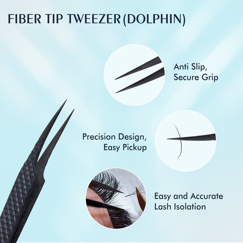 Fiber Tip Lash Tweezers Black Coated Eyelash Extension Tweezers - DreamFlowerLashes®