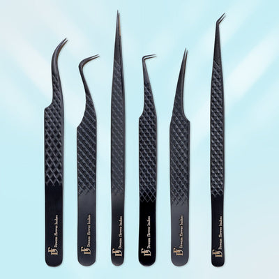 Fiber Tip Lash Tweezers Black Coated Eyelash Extension Tweezers - DreamFlowerLashes®