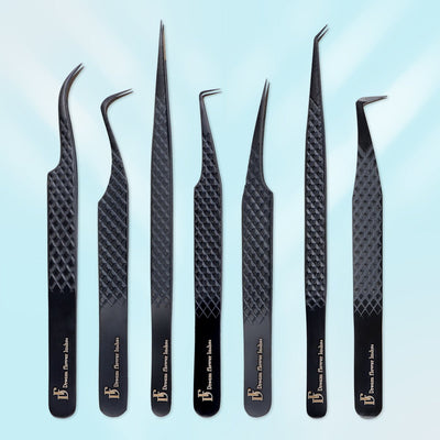 Fiber Tip Lash Tweezers Black Coated Eyelash Extension Tweezers - DreamFlowerLashes®