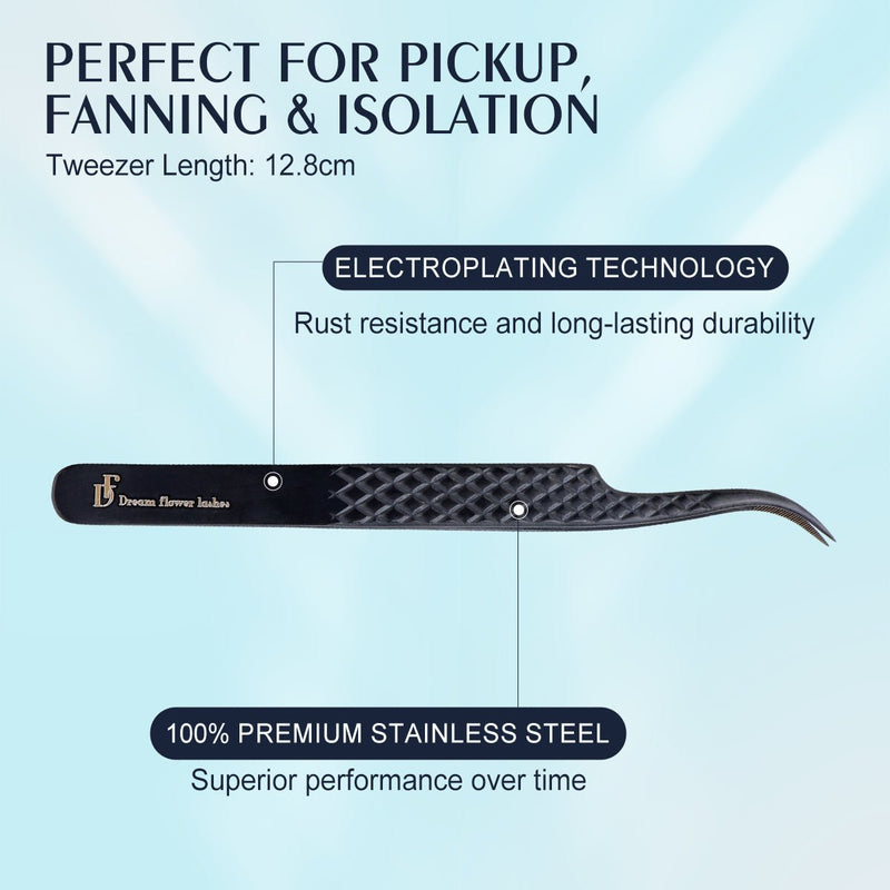 Fiber Tip Lash Tweezers Curved Black Coated Eyelash Extension Tweezers | FT - C - DreamFlowerLashes®