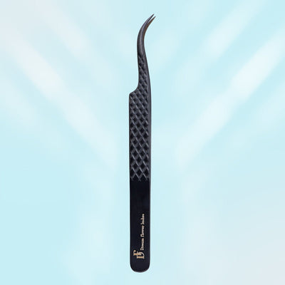 Fiber Tip Lash Tweezers Curved Black Coated Eyelash Extension Tweezers | FT - C - DreamFlowerLashes®