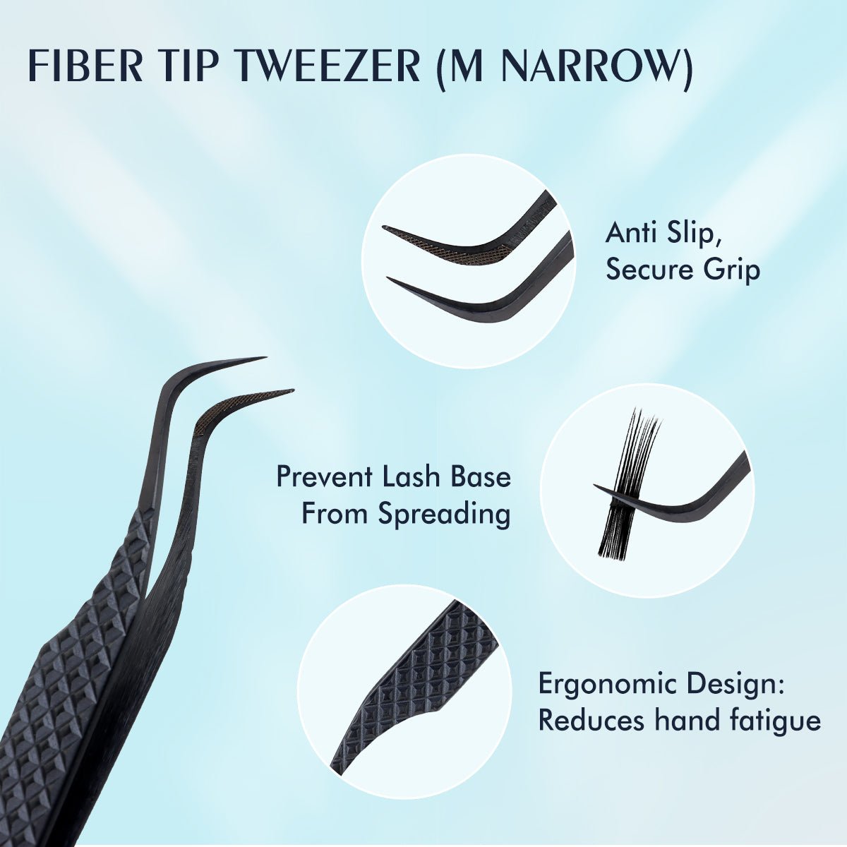 Fiber Tip Lash Tweezers M Narrow Black Coated Eyelash Extension Tweezers | FT - D - DreamFlowerLashes®
