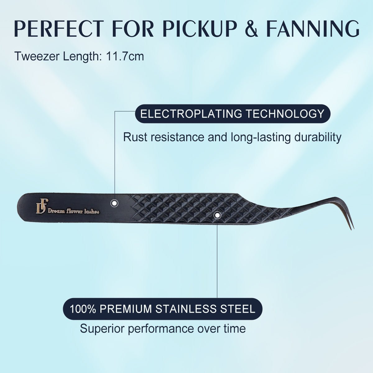 Fiber Tip Lash Tweezers M Narrow Black Coated Eyelash Extension Tweezers | FT - D - DreamFlowerLashes®