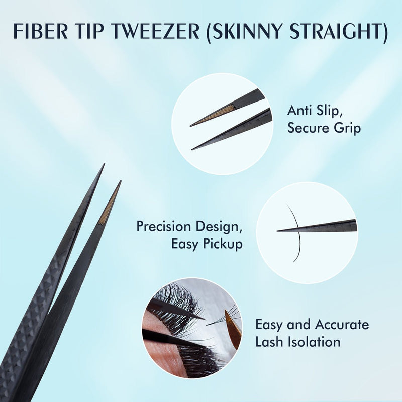 Fiber Tip Lash Tweezers Skinny Straight Coated Eyelash Extension Tweezers | FT - E - DreamFlowerLashes®