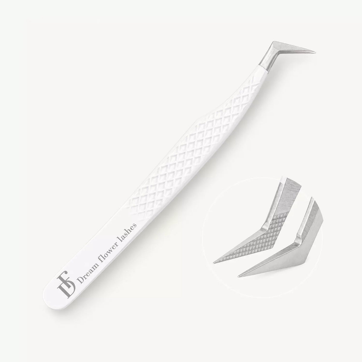 FT-C Fiber Tip White L-Angled Volume Tweezers - DreamFlowerLashes®