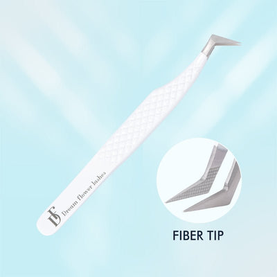 FT - C Fiber Tip White L - Angled Volume Tweezers - DreamFlowerLashes®