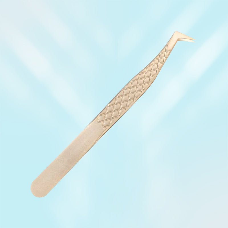 Satin Gold L - Shaped Volume Tweezers For Eyelash Extension - DreamFlowerLashes®