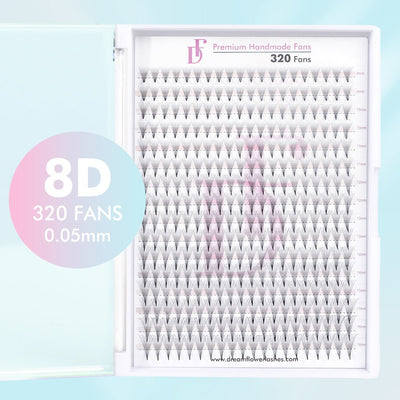 WHOLESALE 8D Large Tray 320 Fans 0.05mm Pointy Base Premade Volume Fans - DreamFlowerLashes®