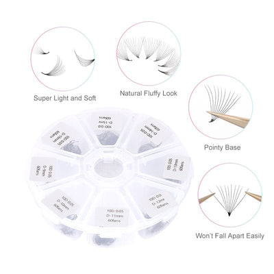 WHOLESALE Mixed Length Pointy Base Promade Loose Volume Fans - DreamFlowerLashes®