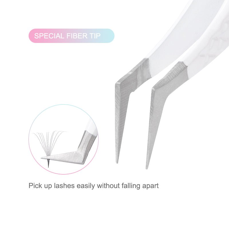 FT-C Fiber Tip White L-Angled Volume Tweezers - DreamFlowerLashes®