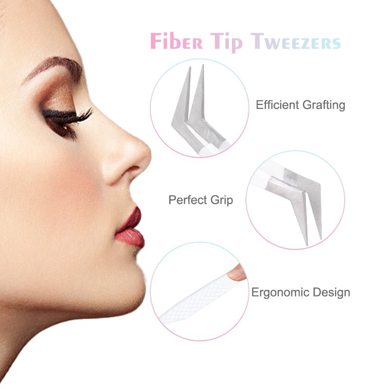 FT-C Fiber Tip White L-Angled Volume Tweezers - DreamFlowerLashes®