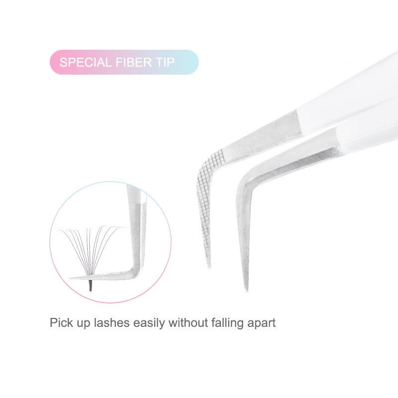 FT-E Fiber Tip White 90-Degree Mega Volume Tweezers - DreamFlowerLashes®