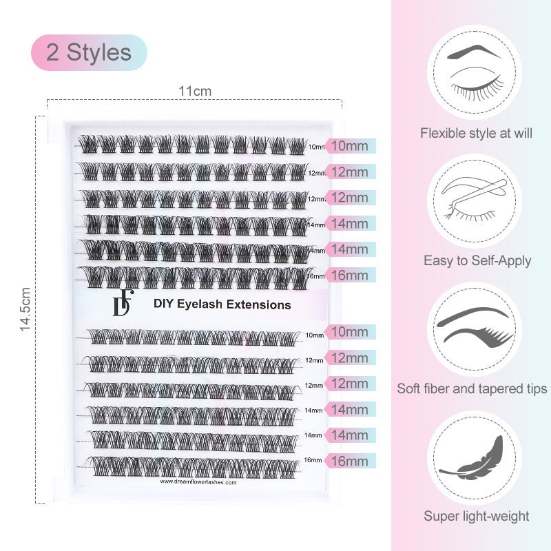 Pro DIY Lash Extensions 144 PCS Cluster Lashes-Rose 2 - DreamFlowerLashes®