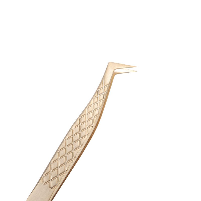 Satin Gold L-Shaped Volume Tweezers For Eyelash Extension - DreamFlowerLashes®